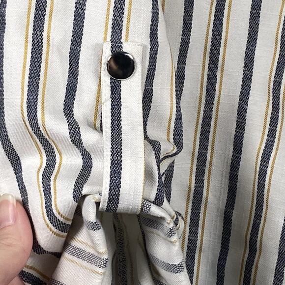 Forever 21 Blazer Women's Size Small Open Front Striped White Blue Gold Collared - Picture 4 of 6